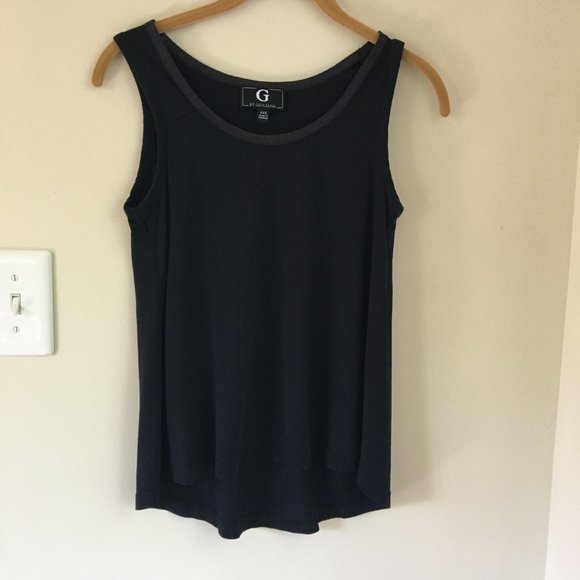G by Giuliana Tops - G by Giuliana High-Low Hem Tank with Faux Suede Trim, Black, Size XXS